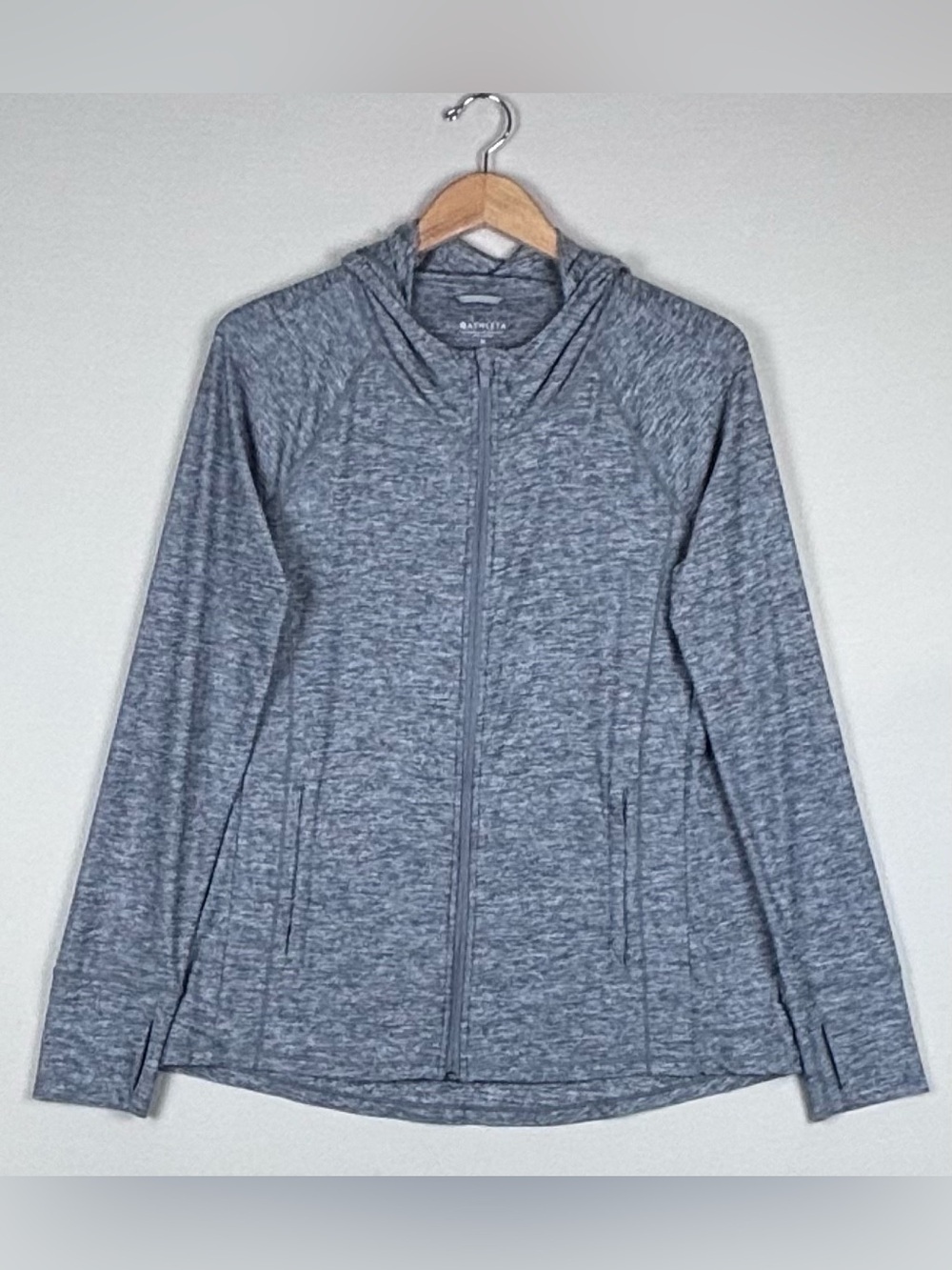Athleta Space Dye Zip Hoodie Jacket Gray Thumbholes Women’s Medium